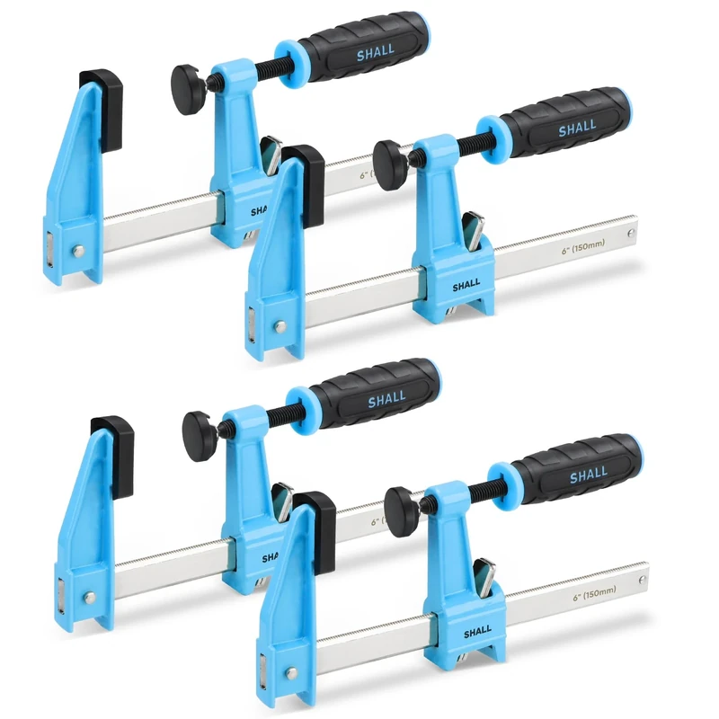 Shall 6-Inch Steel Bar Clamp Set - 4 Pack Medium-Duty F-Clamps, 600lb