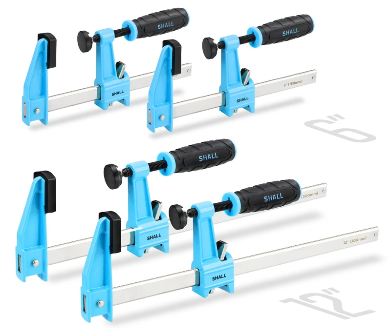 SHALL 6-Inch(15.24cm) & 12-Inch(30.48cm) Steel Bar Clamps Set, 4-Pack Medium-Duty Quick-Release F Clamps, 600 Lbs Load Limit for Woodworking, Metal Working, DIY and Crafts