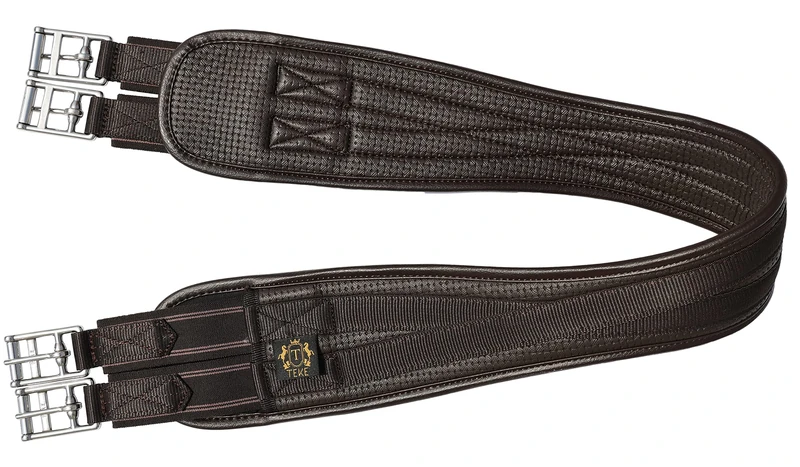 T TEKE Contoured Chafeless Girth for Horses, Airflow Waffle PVC Foam Construction with Double Side Heavy Duty Cotton Elastic and Stainless Steel Buckles (38"-56")