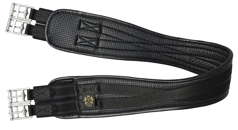 T TEKE Contoured Chafeless Girth for Horses, Airflow Waffle PVC Foam Construction with Double Side Heavy Duty Cotton Elastic and Stainless Steel Buckles (38"-56") - Image 1