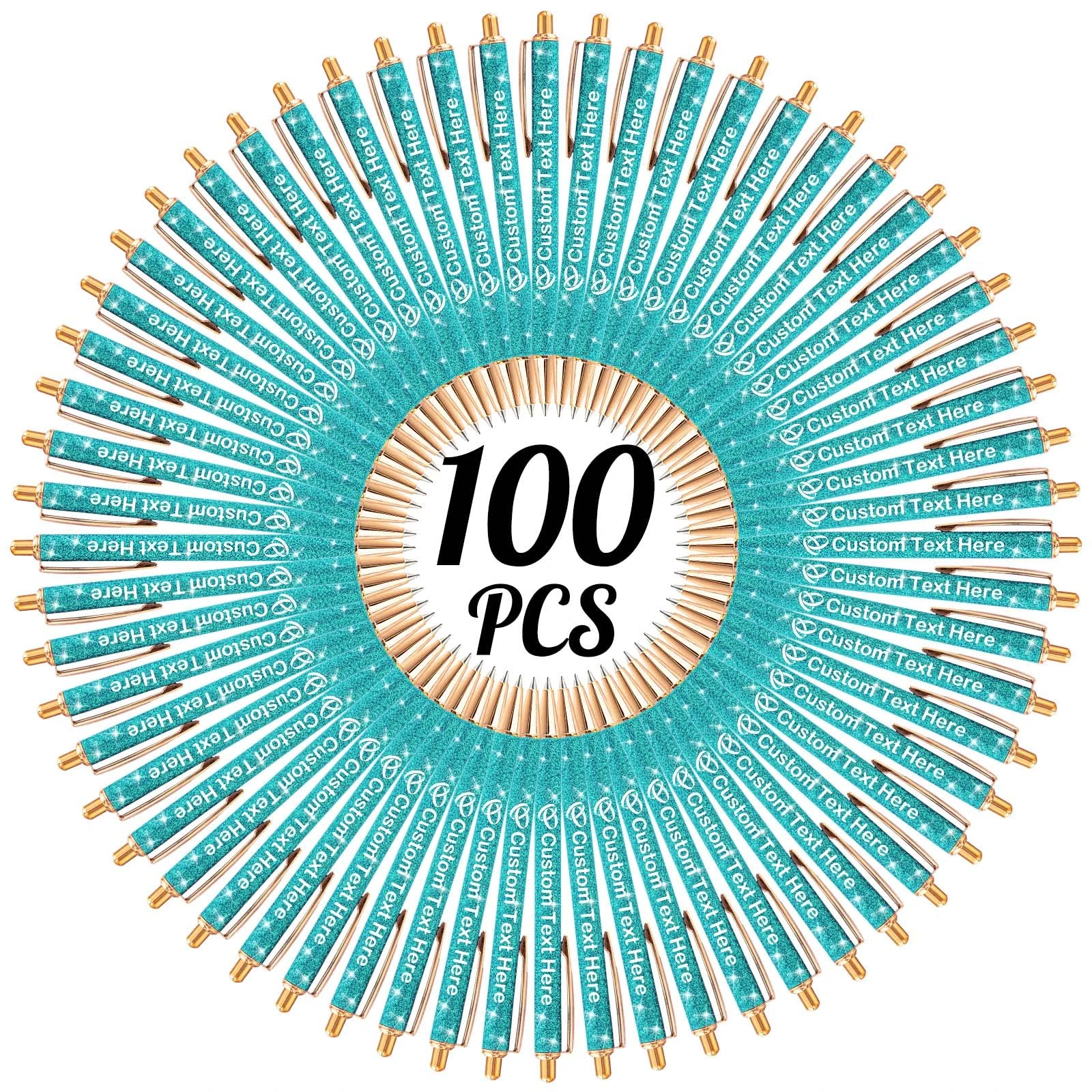 Xiuyours 100 Personalised Pens for Women Custom Glitter Pen with Name Logo Imprinted, Customised Sparkly Bling Ballpoint Pen Gift for Wedding Birthday Office Graduation, Green