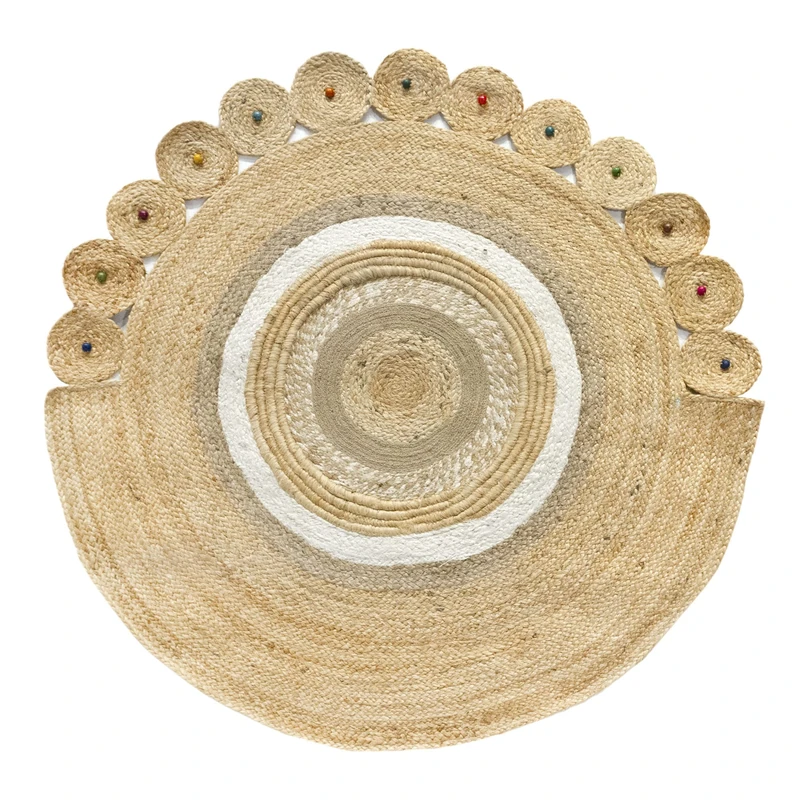 HAMID - Beirut Round Jute Rug, 100% White and Natural, Jute Fibre Hand Woven, Soft Rug and High Strength Rug for Living Room, Dining Room, Bedroom, Hallway Rug - (120 x 120 cm)