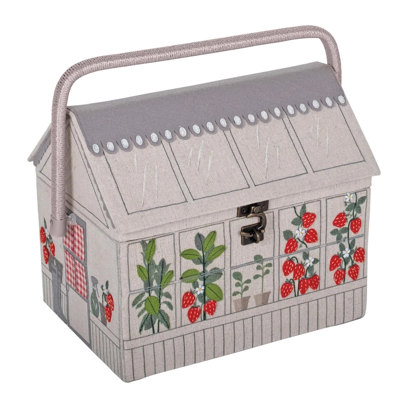 Hobby Gift Novelty Sewing Craft Hobby Storage Box, Embroidered, Strawberry Greenhouse