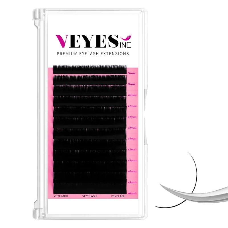 VEYES INC Classic Individual Lash Extensions 0.03-0.20 C/CC/D Curl 8-20mm Mixed & Single Length Trays, Matte Black, Professional Supplies for Lash Techs (0.03 D 10mm)