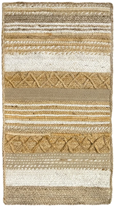 HAMID - Jute Rug, Sofia Rug 100% White and Natural, Jute Fibre Hand Woven, Soft Rug and High Strength Rug for Living Room, Dining Room, Bedroom, Hallway Rug - (110 x 60 cm)