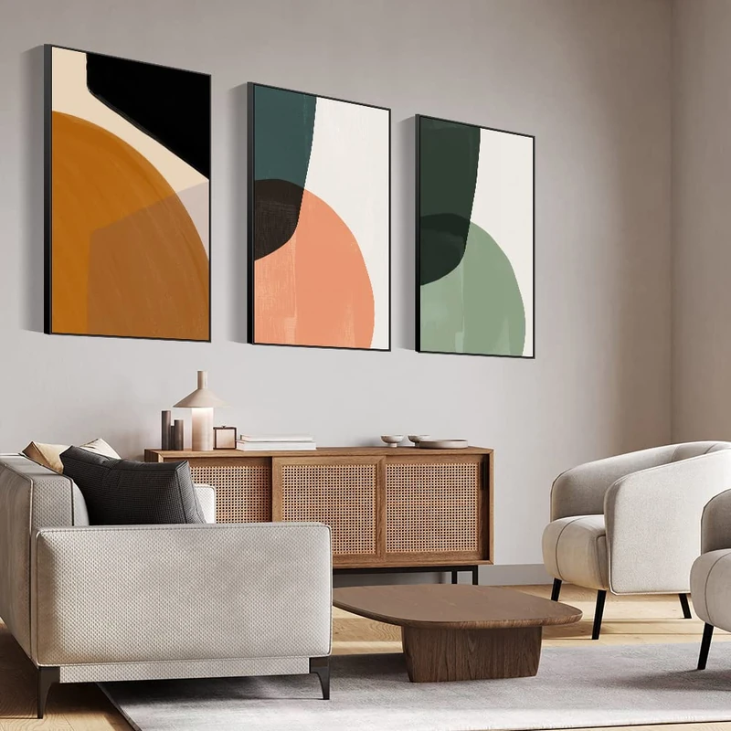 MPLONG Wall Art, Frame Canvas Wall Art Set, Striking Modern Minimalism, Abstract Natural Geometric Color Block Picture Prints, Aesthetic Living Room Bedroom Office Kitchen Wall Decor