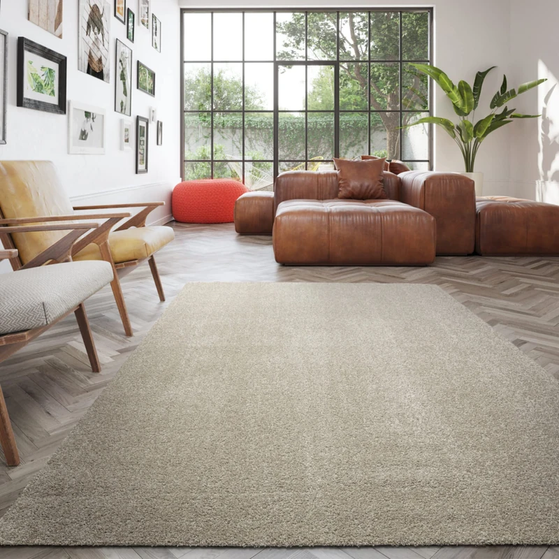 Washable Rug Also Suitable for the Washing Machine, Plain Rug for Living Room - Bedroom, Suitable for Underfloor Heating, Recyclable, Easy Care, 100% Polypropylene, 140 x 200 cm, Beige - Image 1