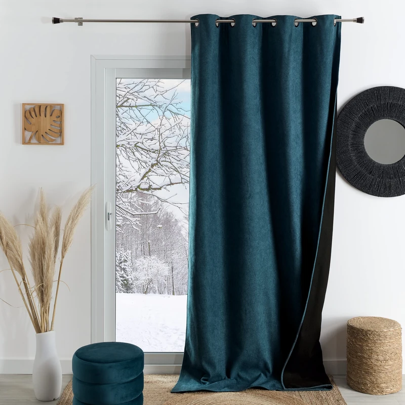 HomeMaison.com Semi-Blackout Curtain with 8 Round Eyelets - Peacock Blue - 140 x 260 cm - Soundproof and Thermal