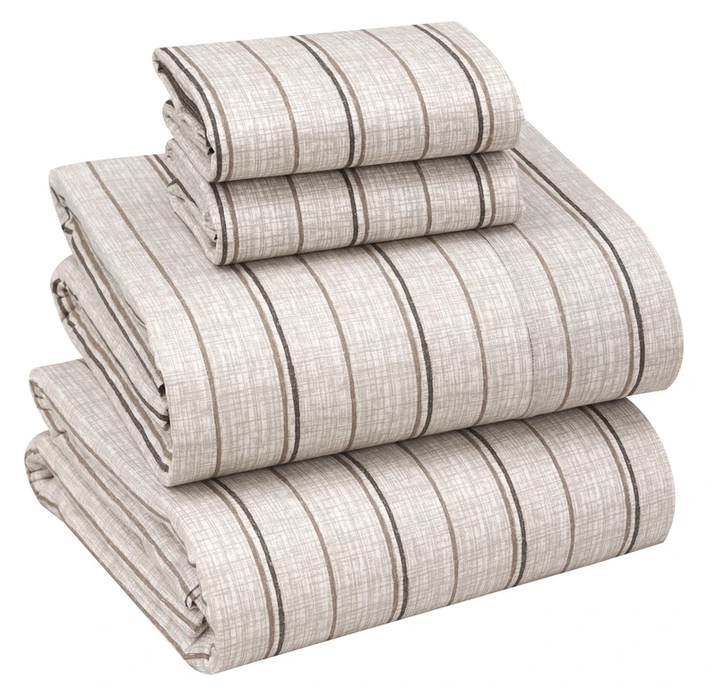 Ruvanti 100% Cotton Sheets - Crispy Cooling Percale Sheet Set - Breathable & Durable Queen Size - Deep Pocket - Brown - Stripes - Moisture Wicking - 4 Pieces