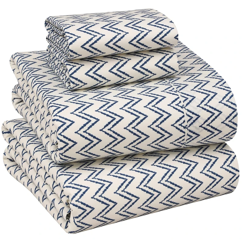 Ruvanti 100% Cotton Full Size Bed Sheets, 4 Pieces, Soft & Breathable Percale Weave Bedding, Deep Pocket 16", Hotel Standard, Crisp Cool Feel, Durable, Perfect Sheet Set Floral, Chevron