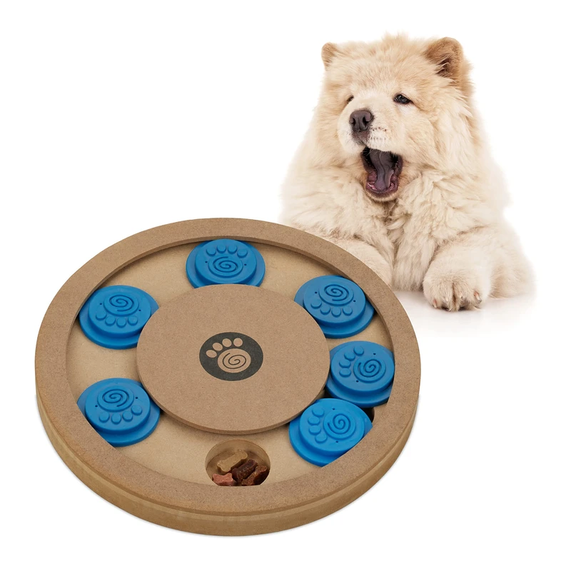 Relaxdays Interactive Intelligence Dog Toy, 100% fibreboard, Natural Wood, 2.5x24.5x24.5 cm
