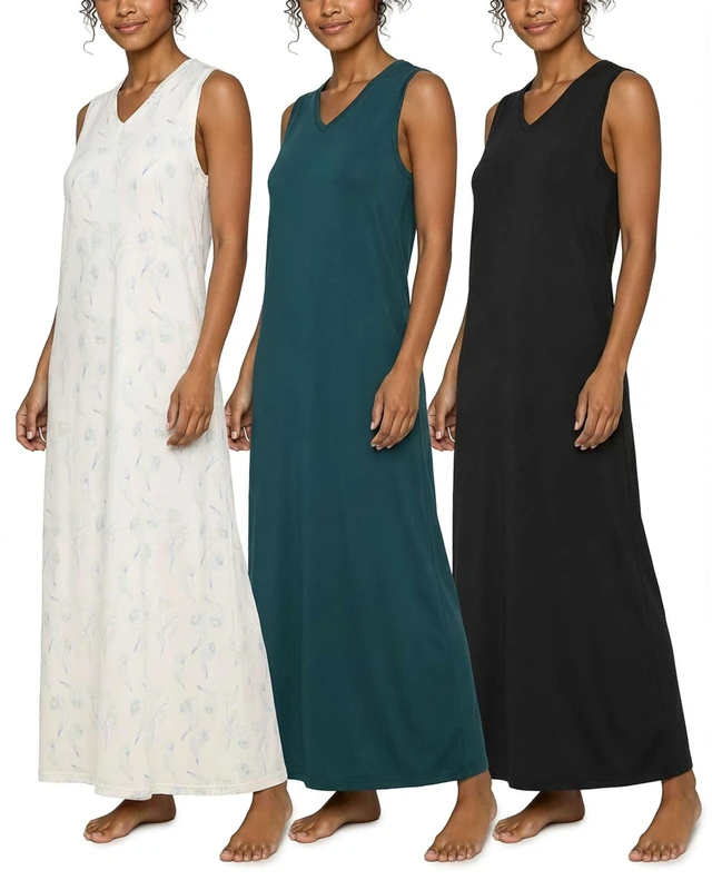 Real Essentials 3 Pack: Women's Soft Tank Nightgown Sleeveless Nightshirt Sleep Dress (Available In Plus Size), Set 3, M