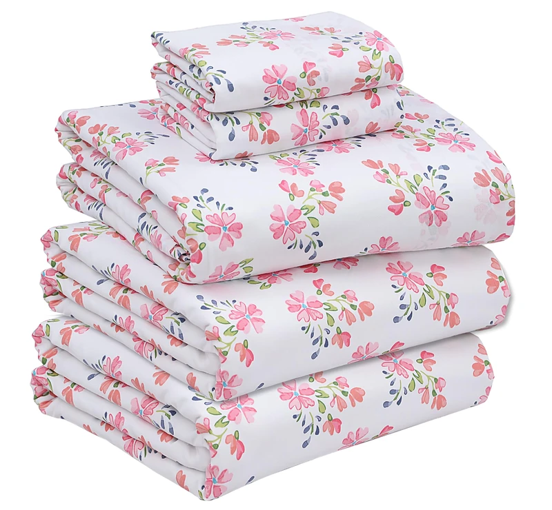 Ruvanti 100% Cotton Split King Sheets Sets for Adjustable Bed, 5 PCs, Soft & Breathable Percale Weave Bedding, Deep Pocket 16", Hotel Standard, Crisp Cool Feel & Durable, Floral Sheet, Bloomex