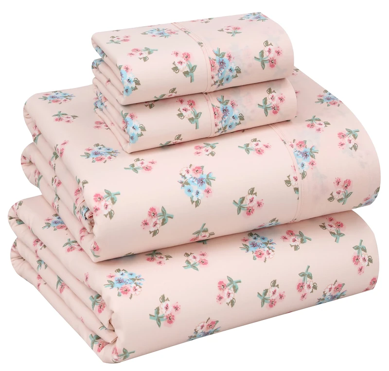 Ruvanti 100% Cotton King Size Sheets Set, 4 Pieces, Soft & Breathable Percale Weave Bedding, Deep Pocket 16", Hotel Standard, Crisp Cool Feel, Durable, Perfect Floral Bed Sheet, Spring On