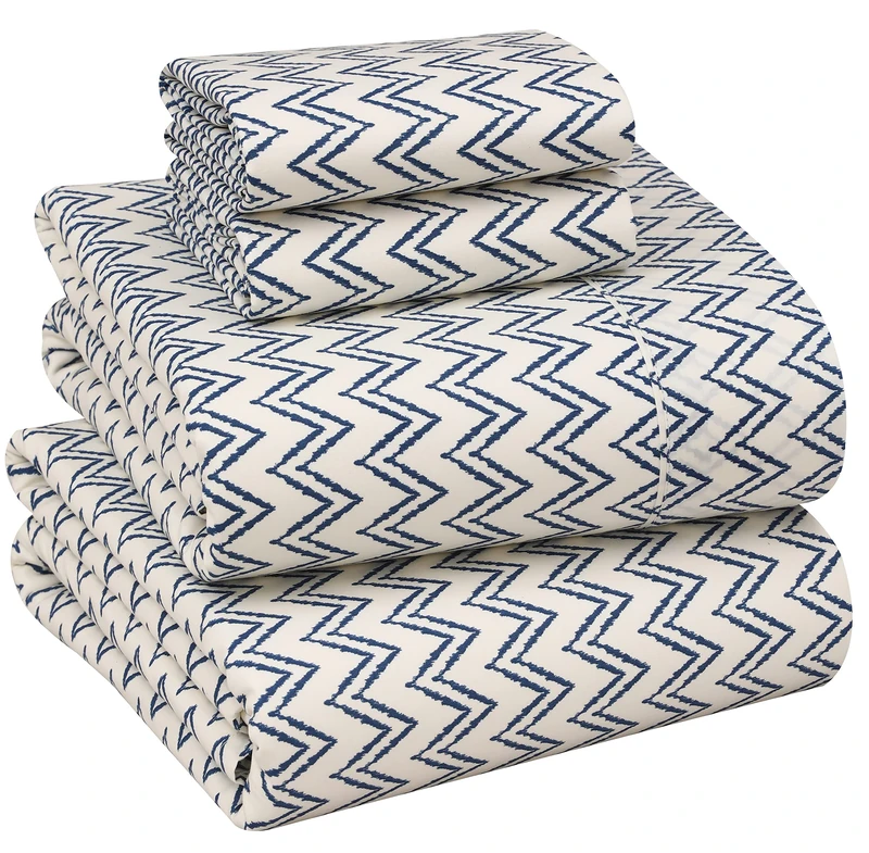 Ruvanti 100% Cotton Sheets - Crispy Cooling Percale Sheets for Queen Size Bed, Breathable & Durable Queen Sheet Set, 16 Inches Deep Pocket Bed Sheets, Chevron, 4 Pieces