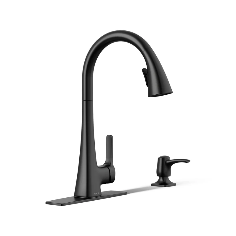 Kohler R22867-SD-BL Maxton Pull-Down Kitchen Faucet with soap/Lotion Dispenser, Matte Black