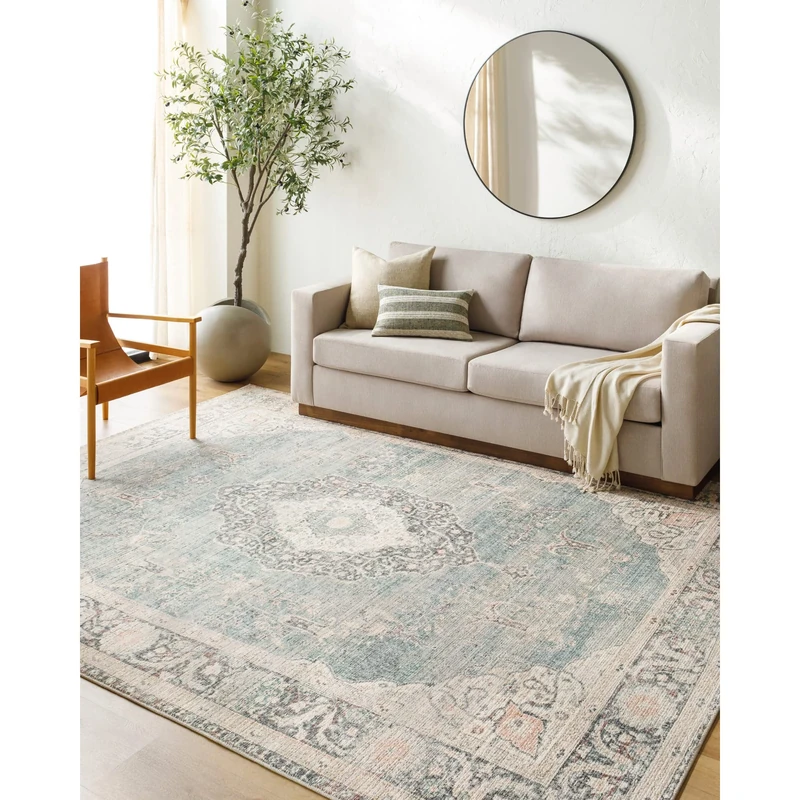 Livabliss x Becki Owens Marlene Vintage Rug - Area Rugs Living Room 198x275 cm, Dining Floor, Kitchen, Traditional Multicoloured Boho Style, Easy Care Pile, Bohemian Large Rug, Cream, Blue, Grey