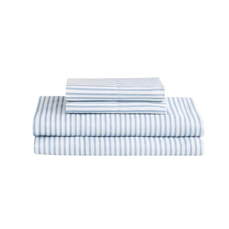 Madison Park Essentials Jaxon Full Size Comforter Set, Bed in A Bag Comforter & Sheet Set, Modern Casual Stripes Print, All Seasons, Soft Microfiber Bedding Makeover, Sham, Full, Blue/Grey 7 Piece