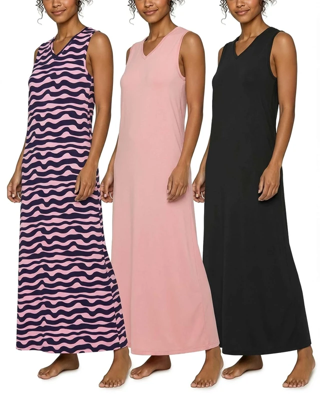 Real Essentials 3 Pack: Women's Soft Tank Nightgown Sleeveless Nightshirt Sleep Dress (Available In Plus Size), Set 7, XL - Image 1