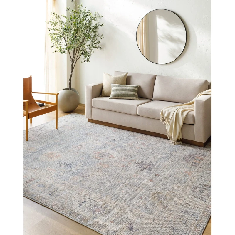 Livabliss x Becki Owens Marlene Vintage Rug - Area Rugs Living Room 117x170 cm, Dining Floor, Kitchen, Traditional Multicoloured Boho Style, Easy Care Pile, Bohemian Large Rug, Cream, Coral, Blue