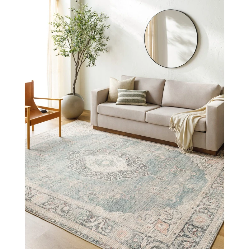 Livabliss x Becki Owens Marlene Vintage Rug - Area Rugs Living Room 117x170 cm, Dining Floor, Kitchen, Traditional Multicoloured Boho Style, Easy Care Pile, Bohemian Large Rug, Cream, Blue, Grey