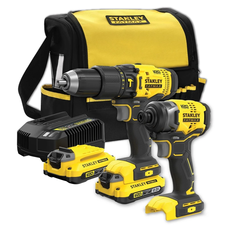 STANLEY FATMAX SFMCK465D2S-QW V20 Combo Kit (18 V, Battery Hammer Drill, Battery Impact Driver, 2 x 2.0 Ah Lithium-Ion Batteries, 1 Charger, Carry Bag)