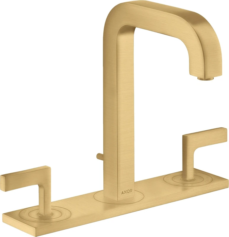 Hansgrohe AXOR Citterio 3-hole basin mixer 170, pop-up waste, spout 140mm, lever handles, plate, Colour: Brushed Gold Optic