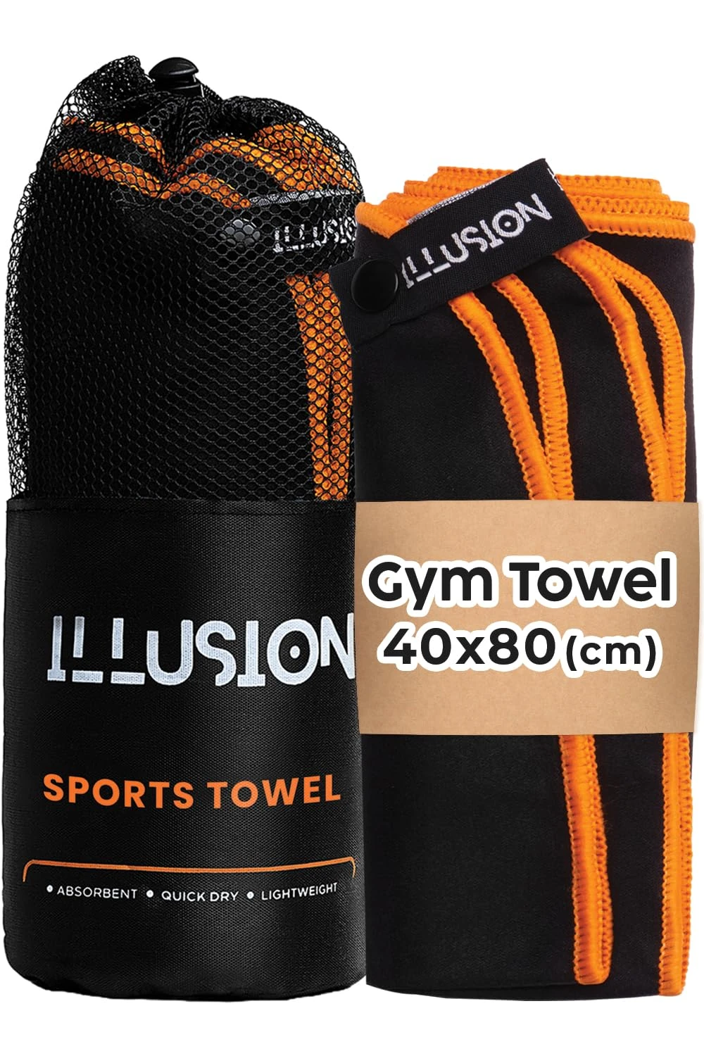 illusion Small Microfibre Gym Towel for Active Sports (40x80cm) - Lightweight Quick Dry Towel - Ideal for Cardio, Cycling, Strength Training, Yoga, and Running, Perfect for Athletes Training Outdoors