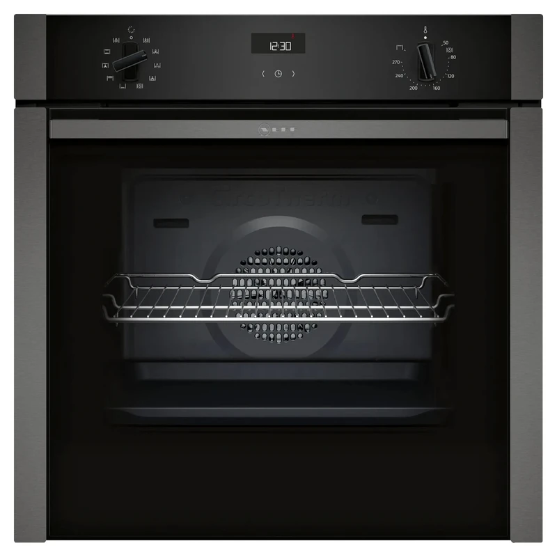 NEFF N50 B3ACE4HG0B Single Oven with Slide and Hide (fixed handle), Circotherm, Cliprails, Integrated, Graphite-Grey