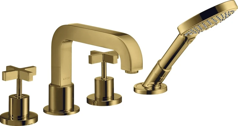 Hansgrohe Axor Citterio 4-hole tile Edge fitting with cross handles, Colour: Polished Gold Optic