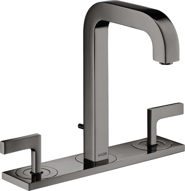 Hansgrohe AXOR Citterio 3-hole basin mixer 170, pop-up waste, spout 140mm, lever handles, plate, Colour: Polished Black Chrome