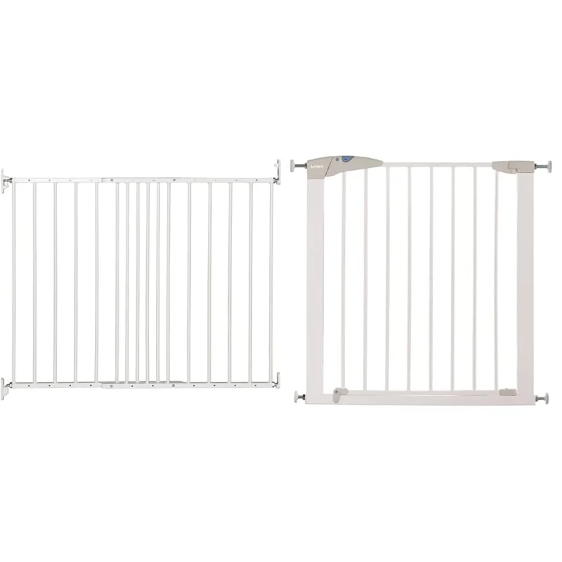 BabyDan Multidan Extending Metal Safety Gate, White - Fits Openings 62.5cm - 106.8cm - Screw Fit & Munchkin Lindam Sure Shut Axis Pressure Baby Gate also suitable as Dog Gate