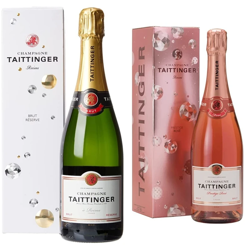 Taittinger Brut Réserve Non Vintage Champagne in Gift Box 75cl & Brut Prestige Rosé Non Vintage Champagne in Gift Box 750ml
