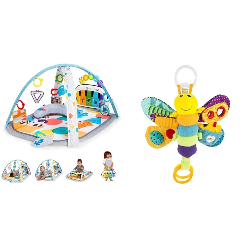 Baby Einstein, 4-in-1 Kickin' Tunes and Language Discovery Play Gym with Piano, Mat with Detachable Activity Toys & LAMAZE Freddie The Firefly - Clip on Pram and Pushchair Newborn Baby Toy