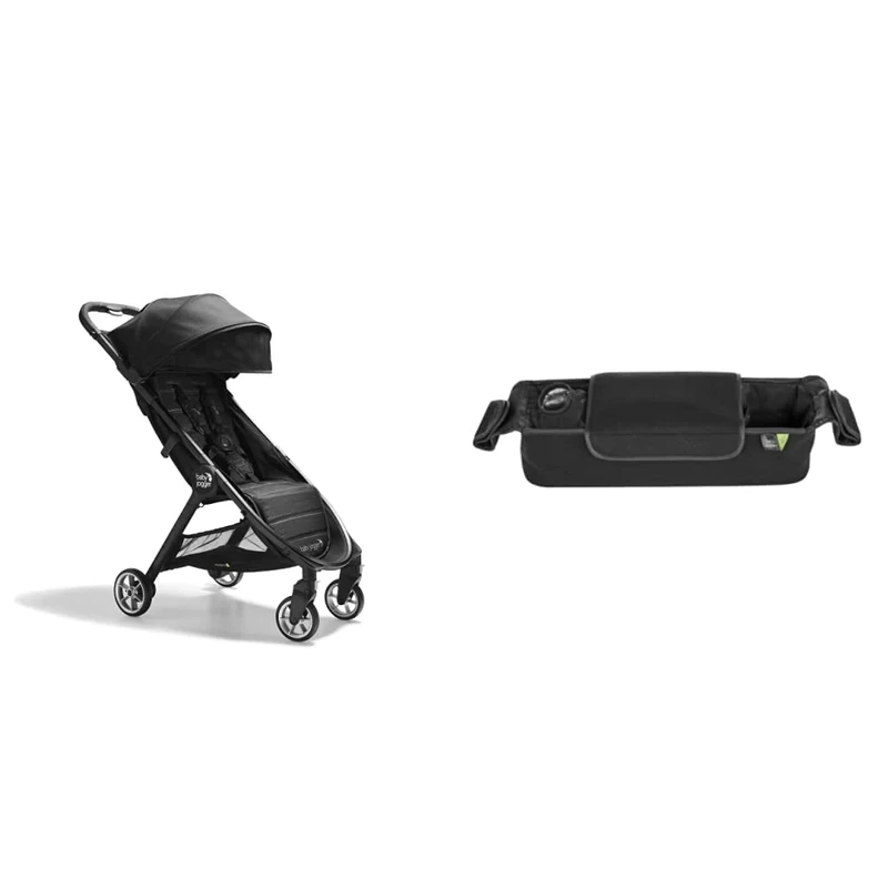 Baby Jogger City Tour 2 Travel Pushchair | Lightweight, Foldable & Portable Buggy | Pitch Black & Buggy Organiser Parent Console with Insulated Pram Cup Holder | for City Tour 2, City Mini GT2
