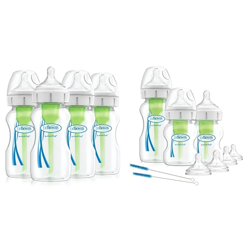 Dr. Brown's Options+ Anti-Colic Baby Bottles, Four Pack, 270 ml Bottles & Options+ Anti Colic Baby Bottle, Wide Neck, Starter kit