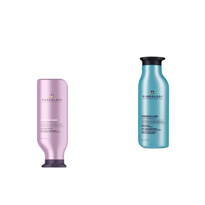 Pureology Hydrate Sheer, Moisturising Conditioner, For Fine & Strength Cure, Strengthening Shampoo, For Damaged, Colour Treated Hair