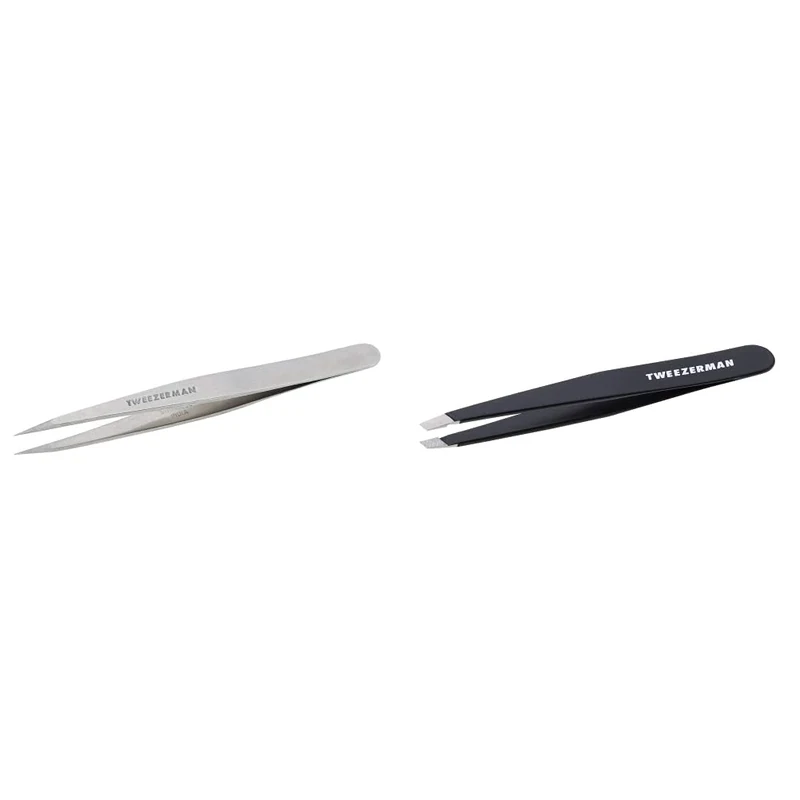 Tweezerman Stainless Steel Point Tweezer & Midnight Sky Stainless Steel Slant Tweezer