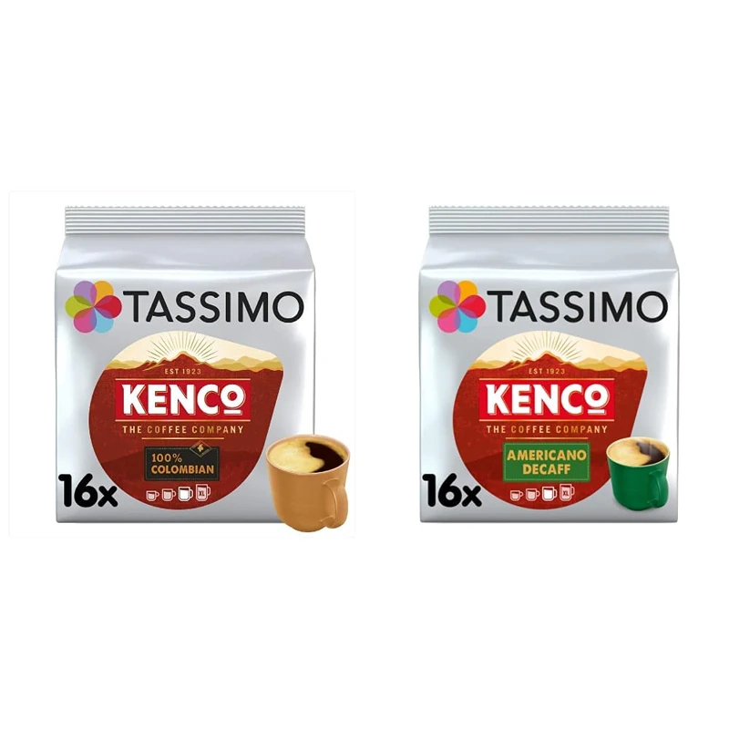 Tassimo Kenco Colombian Coffee Pods X16 (Pack of 5, Total 80 Drinks) & Tassimo Kenco Americano Decaf Coffee Pods (Pack of 5, Total 80 Coffee Capsules)