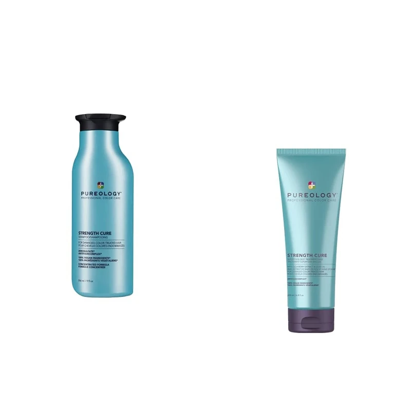Pureology Strength Cure, Strengthening Shampoo, For Damaged, Colour Treated Hair, Vegan Formulas, Sulphate Free for a Gentle Cleanse & Strength Cure, Superfood Deep Treatment Hair Mask