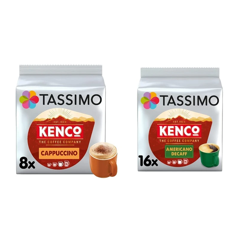 Tassimo Kenco Cappuccino & Americano Decaf Coffee Pods - Pack of 5 (40 & 80 Drinks)