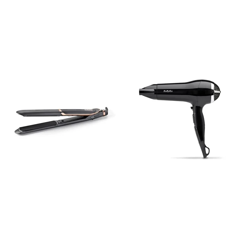 BaByliss Smooth Pro 235 Hair Straighteners, Ionic, Salon Performance, Controlled Heat, 6 Settings, Ceramic Plates & Power Smooth 2400W Hair Dryer, Black, Fast, Lightweight, Ionic Dryer