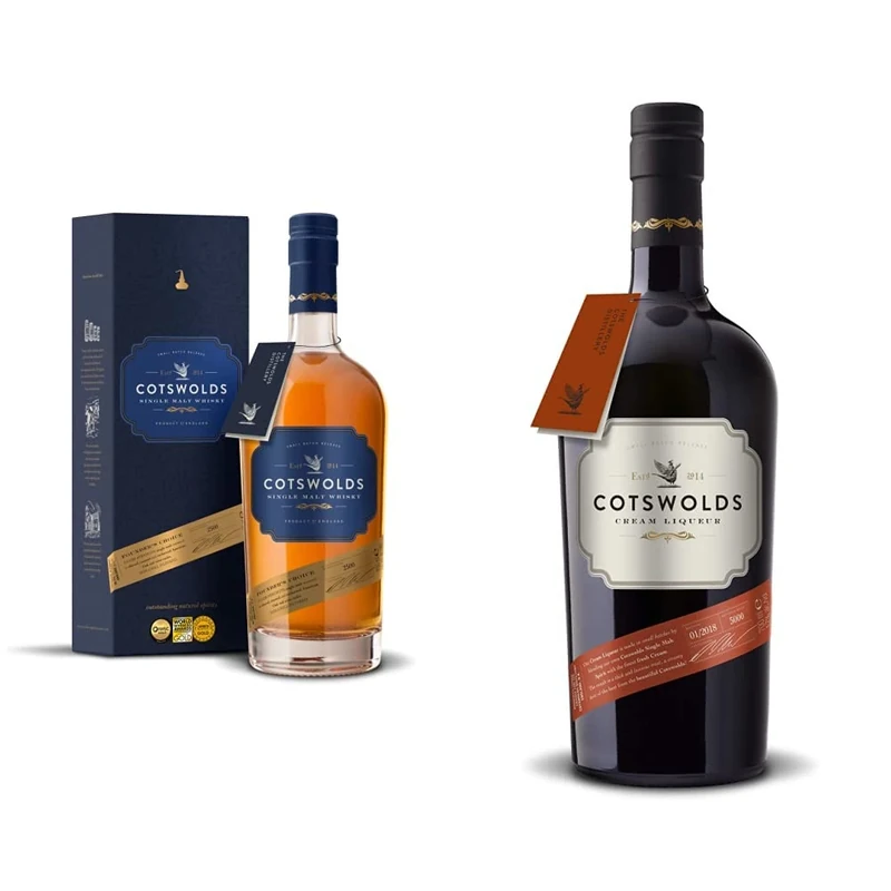Cotswolds Distillery Founder's Choice Single Malt Whisky with Gift Box, 70 cl & Cotswolds Cream Liqueur - Luxurious Single Malt Whisky Spirit Blended with Fresh Irish Cream - 17% ABV - 70cl