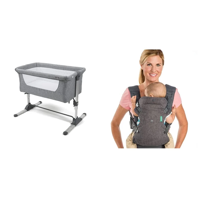 Babylo Snuggle Cuddle Co Sleeper, Slate Grey & Infantino Flip Advanced 4-in-1 Grey Carrier - Ergonomic, convertible, face-in and face-out front and back carry for newborns and older babies