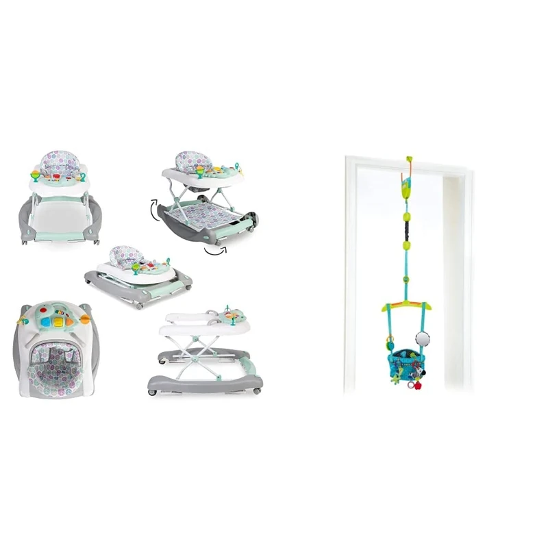 Red Kite Baby Go Round Twist & Walk 3 in 1 Walker & Bright Starts, Door Jumper - Bounce 'n Spring Deluxe with Padded Seat, Door Clamp, Adjustable Strap, 4 Take-Along Toys, Ages 6 Months +