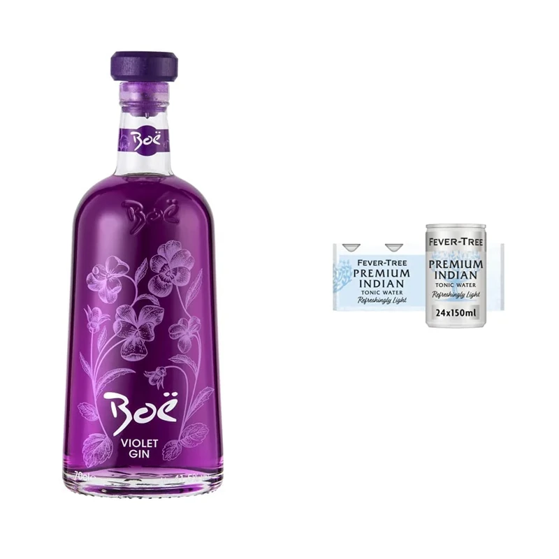 Boë Violet Gin & Fever-Tree Refreshingly Light Indian Tonic Water, 150ml, 8 Count (Pack of 3) (Total 24 cans)