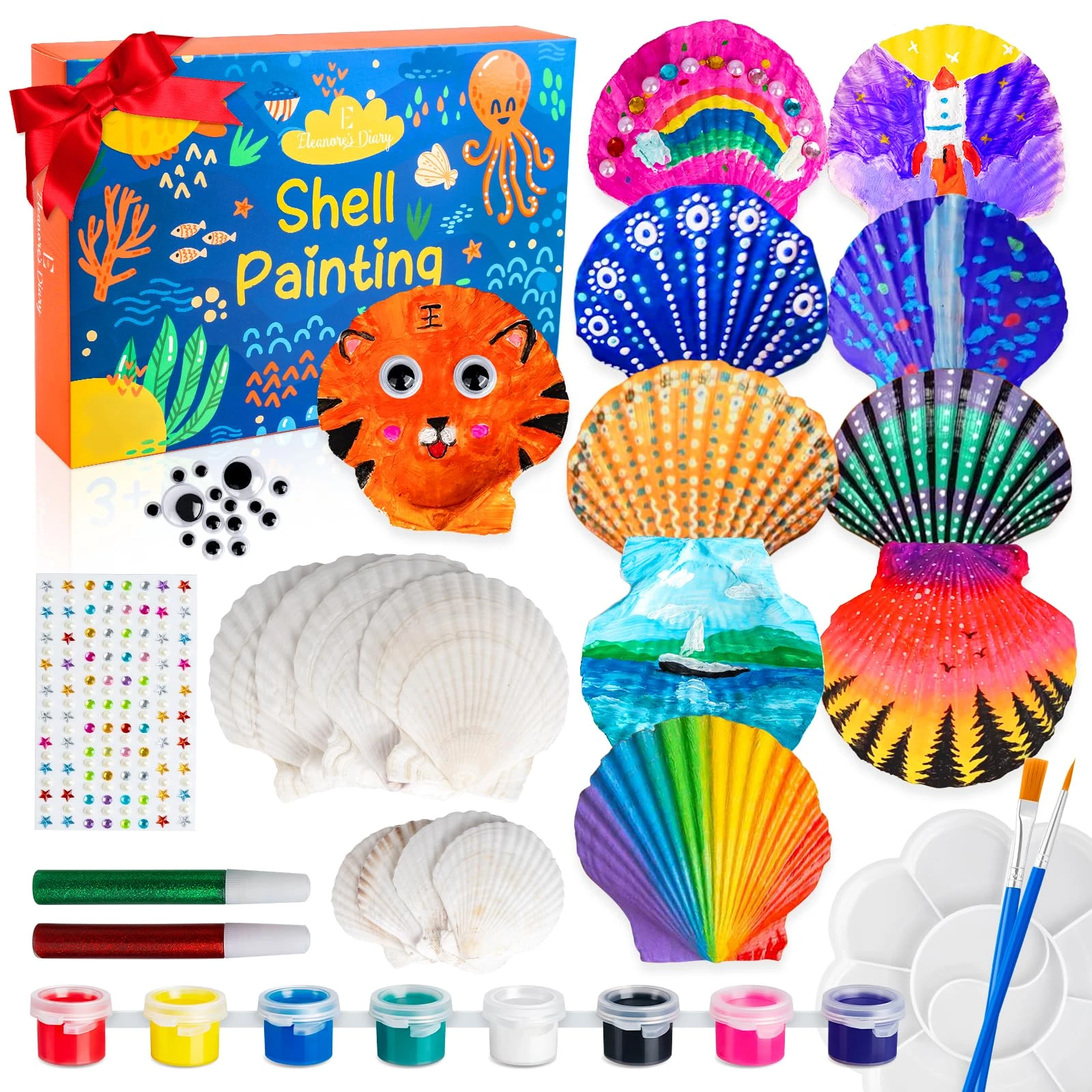 Eleanore's Diary Kids Sea Shell Painting Kit, Arts & Crafts Painting Gifts for Boys Girls, DIY Creative Craft Activities Toys for Age 5 6 7 8 9 10 11 12 Year Old, Birthday Halloween Rainy Day Gifts