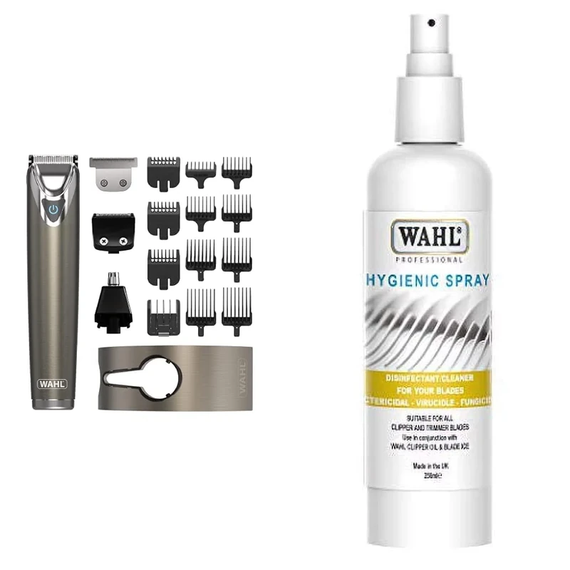 Wahl Stainless Steel 9 in 1 Multigroomer, Beard and Stubble Trimmer & Hygienic Clipper Spray, Suitable for All Clipper and Trimmer Blades, Cleaning Sprays, Disinfectant Cleaner