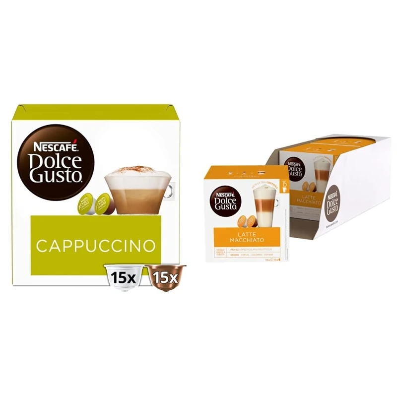 Nescafe Dolce Gusto Cappuccino Coffee Pods, 30 Count (Pack of 3) & Nescafe Dolce Gusto Latte Macchiato Coffee Pods (Pack of 3, Total 90 Capsules)
