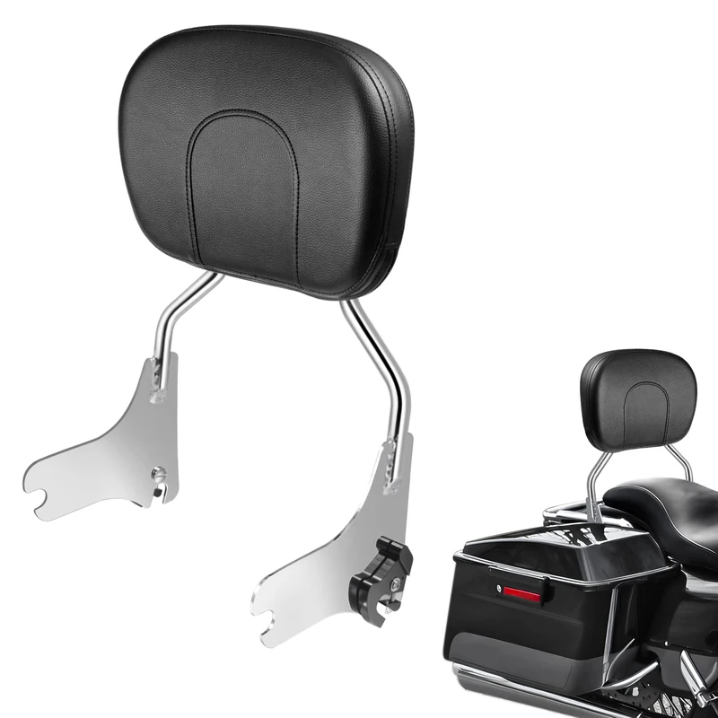 PBYMT Chrome Detachable Sissy Bar Passenger Backrest Rear Pad Compatible for Harley Davidson Touring Street Glide Road Glide Electra Glide Road King 1997-2008